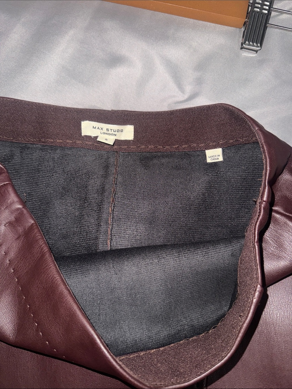 Max Studio Faux Leather Mini Skirt in Wine - Picture 3 of 8
